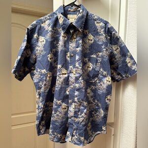 Natural Issue 2XL Blue Hawaiian Print Cotton Button Down Short Sleeve Shirt